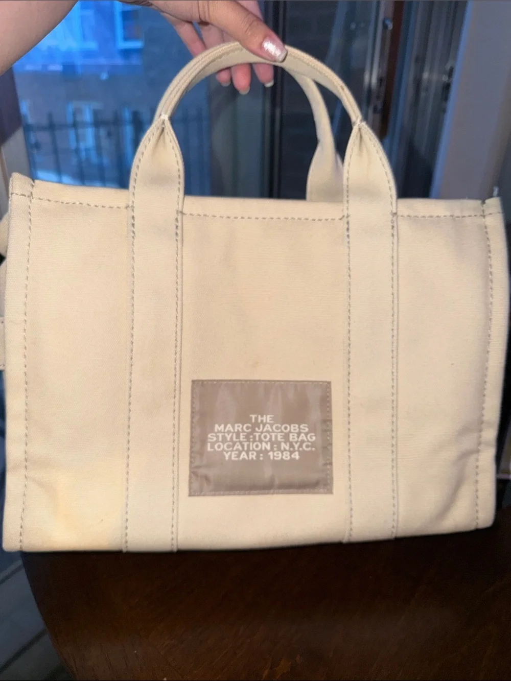 Marc Jacobs Canvas The Tote Bag in Beige with Black Strap
